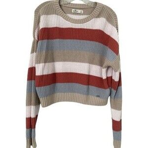 Hollister Knit Stripe Cropped Sweater Womens Size Small Cotton Blend Y2K Preppy